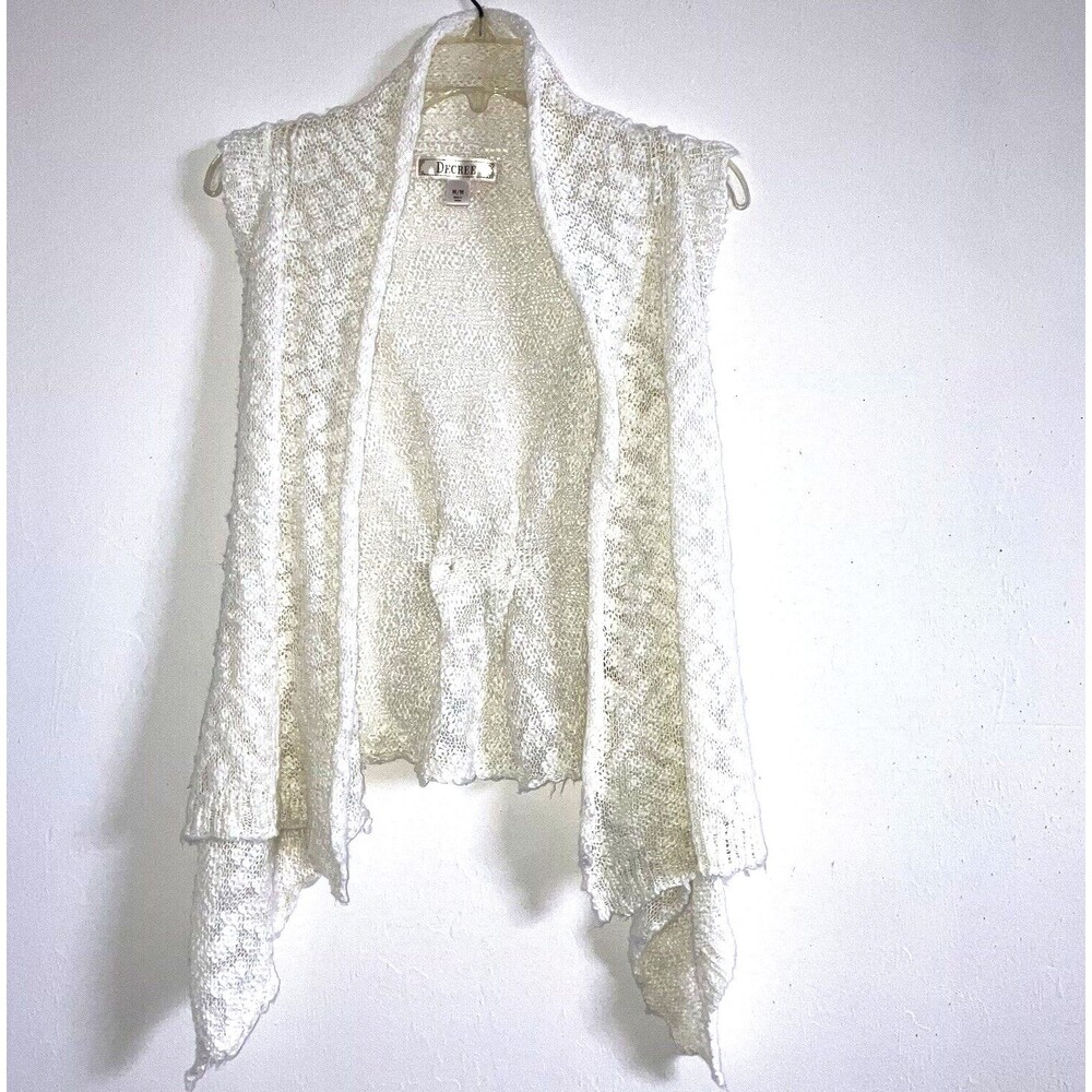 DECREE M White Nubby Knit Waterfall Sleeveless Flowy Tunic Duster Top Swing Vest